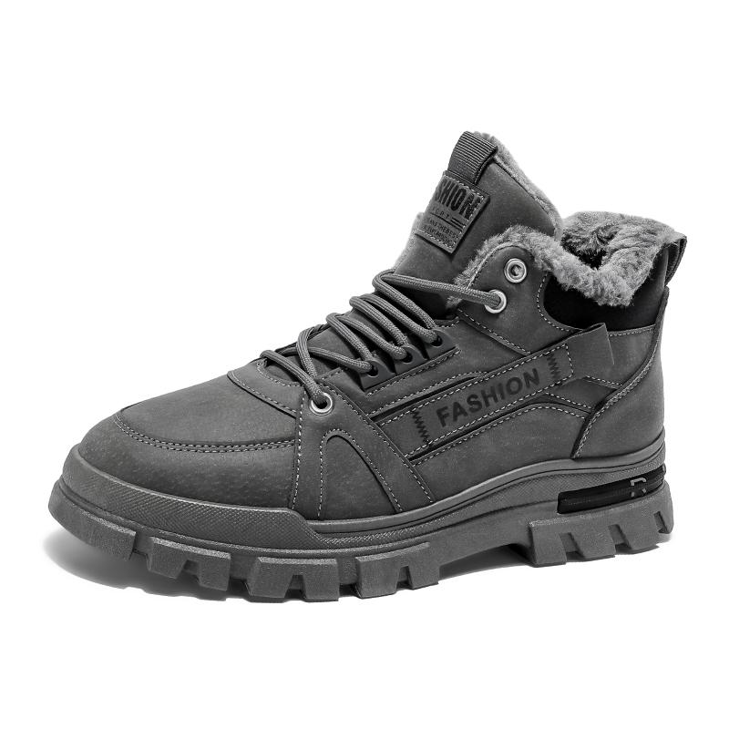 

Men s plus size warm and velvet work boots soft-sole anti-slip high-top boots winter fashion youth comfort outdoor cotton boots 39