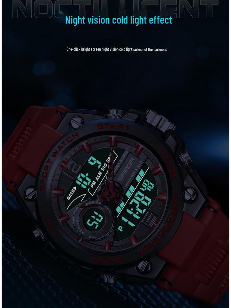 Sanda Trendy Waterproof Sports Watch - Minimalist Design with Dual Display for Students