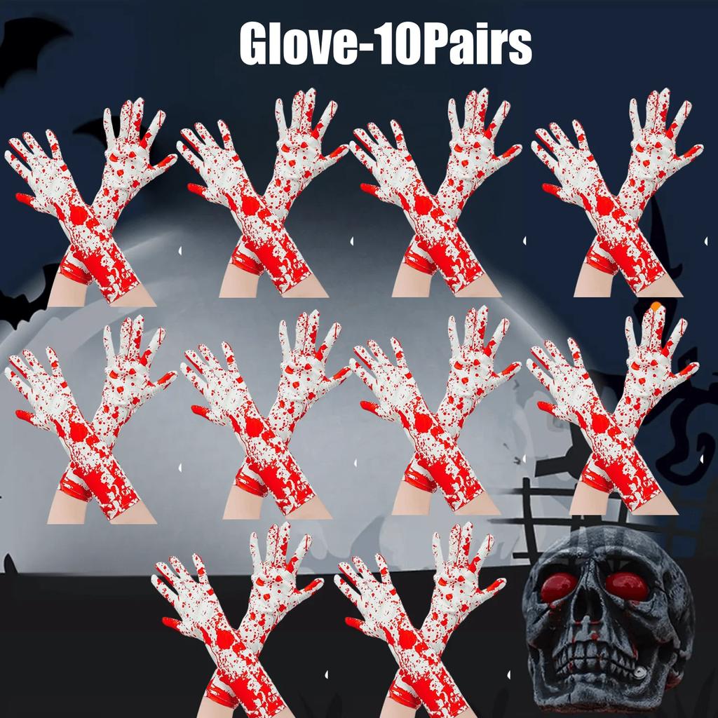 10Pairs Halloween Gloves Horror Ambiance Decoration Bloodstained Gloves Bloody Socks Halloween Party Horror Bloodprint Props
