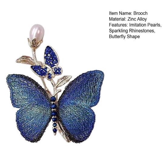 Yousheng Women Brooch Sparkling Rhinestones Inlaid Imitation Pearl Decor Butterfly Decor Suit Lapel Pin Sweaters Collars Hats Bags
