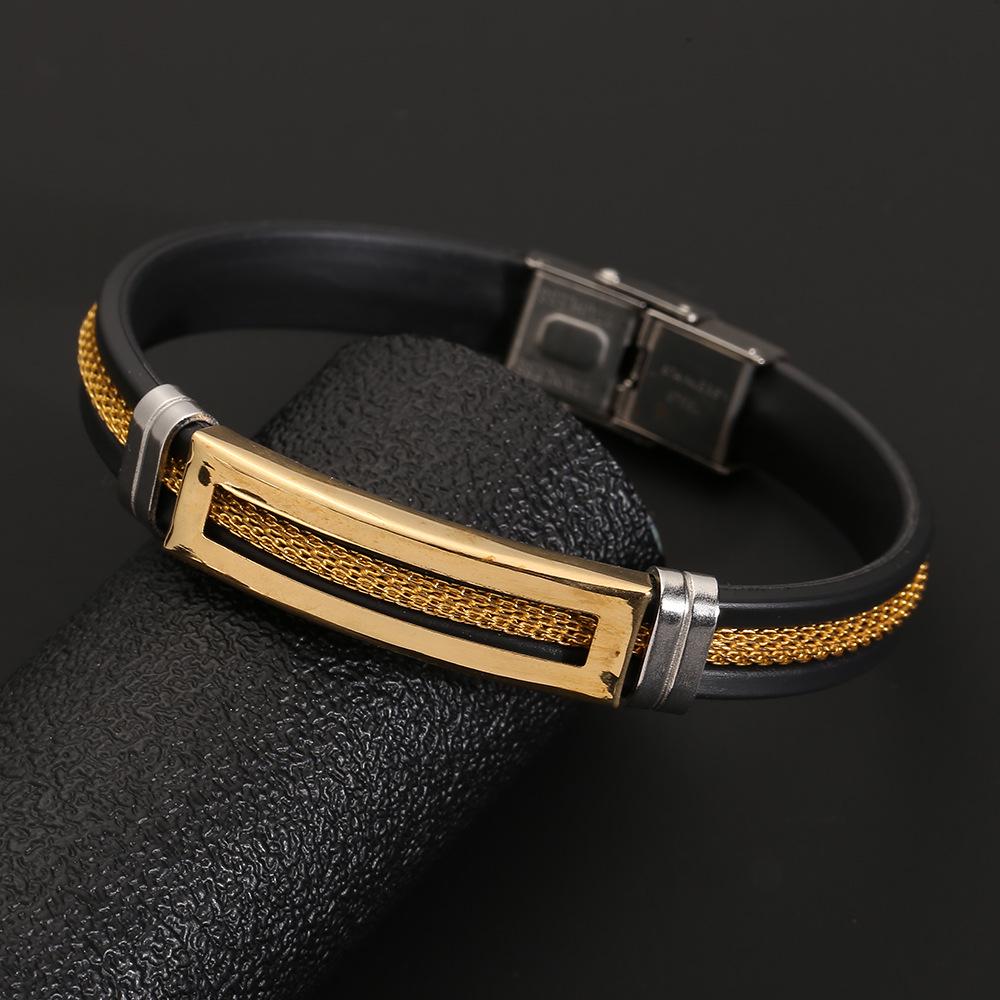 Men's Gold Chain Stainless Steel & Silicone Bracelet, Cross-Border Style