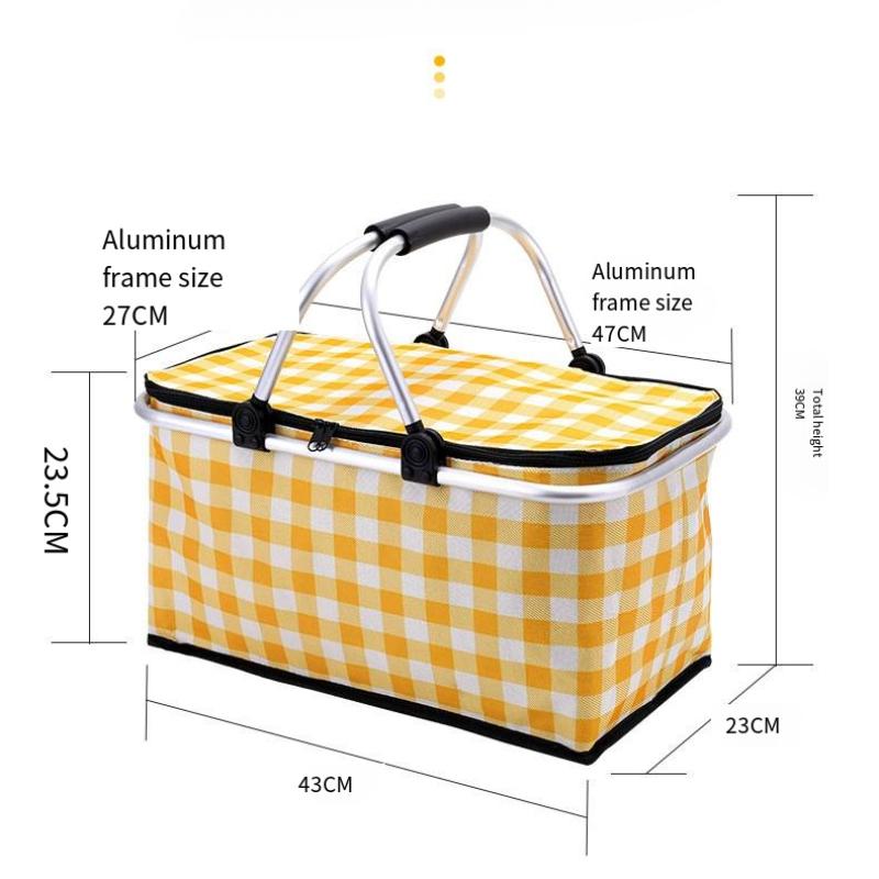 New Folding Basket Picnic Basket Outdoor Handheld Basket Insulation Box Household Supermarket Shopping Storage Basket