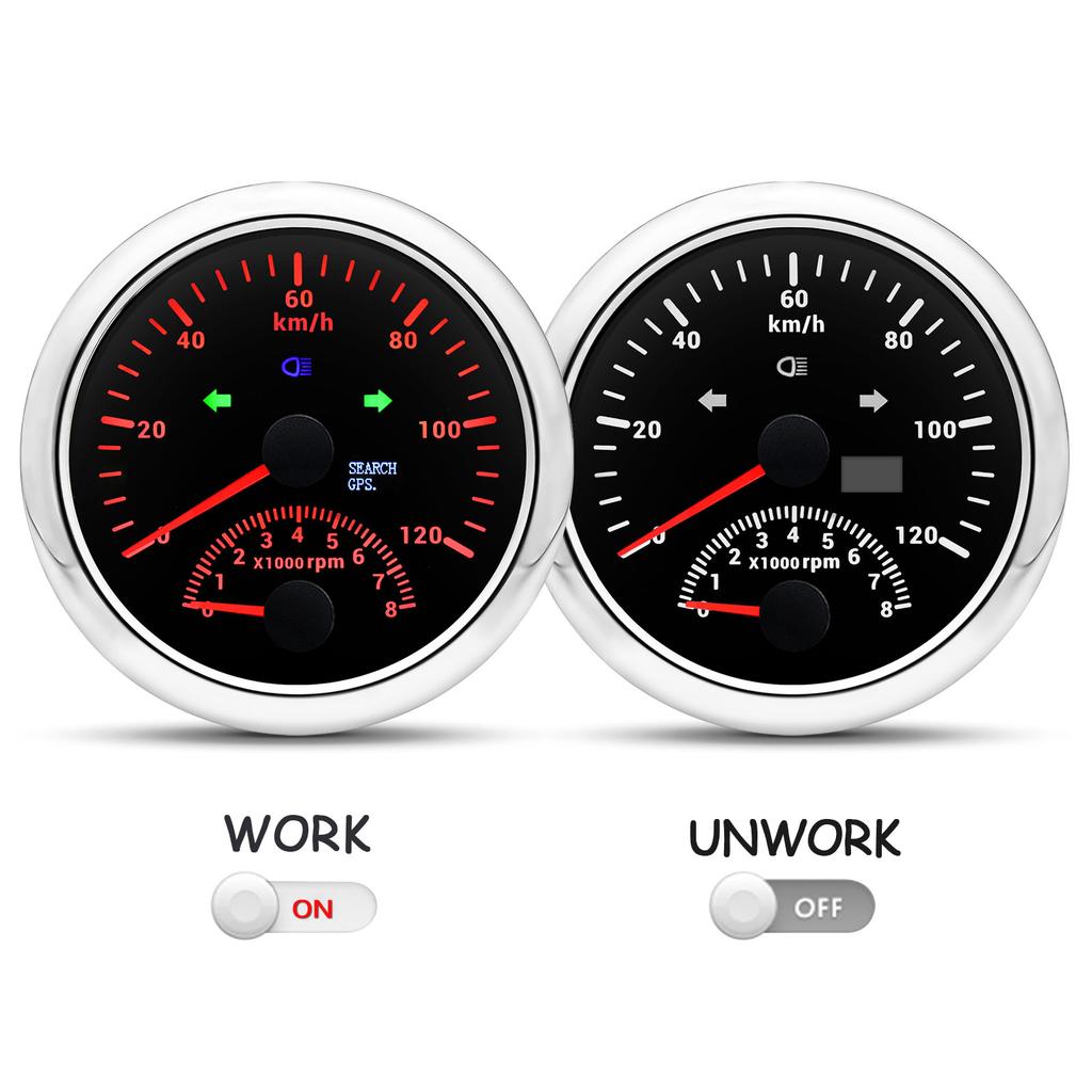 2 In 1 Multifunction Gauge IP67 Waterproof Speedometer With Tachometer Red Backlight for 12V 24V Universal Car Boat Speed Meter