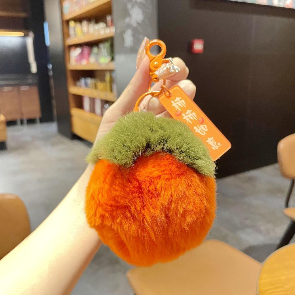 Real Rex Rabbit Hair Good Persimmon Happens Small Persimmon Pendant Everything Ruyi Persimmon Ruyi Plush Bag Pendant Keychain