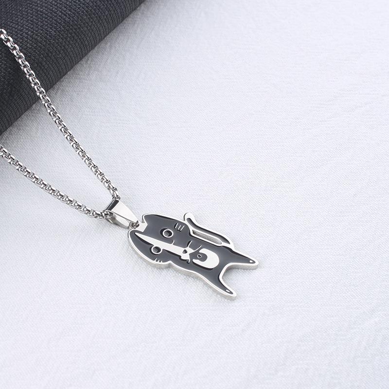 Cartoon Cat Pendant Necklace: European & American Cross Design, Stainless Steel Small Knife Charm, Men's Jewelry
