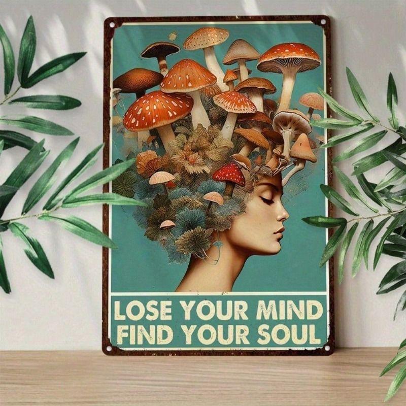 Vintage Metal Sign Mushroom Forager 20x30cm Retro Botanical Wall Art Decor for Home Cafe