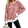 Women's Christmas Print Crewneck Sweatshirt with Scalloped Wavy Hem Casual Holiday Top