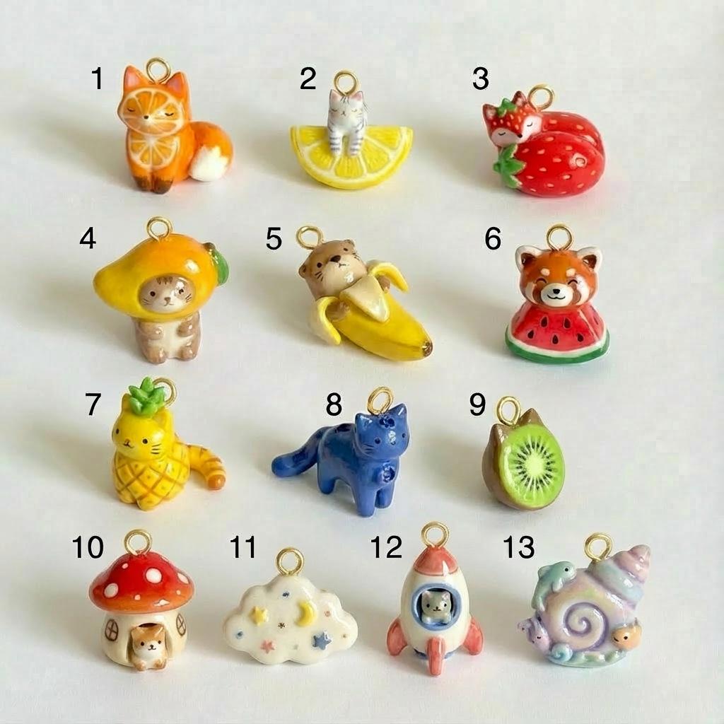 Nordic Style Healing Animal Fruit Series: Fox, Lemongrass, Strawberry, Mango, Cute Cat Pendant DIY Jewelry Accessories