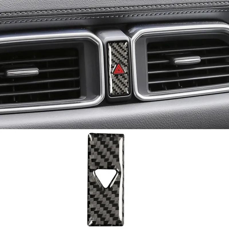 Simple Center Console Safety Warning Button Cover Decor Trim Carbon Fiber For Mazda CX-5 CX5 2017 2018 2019 2020 Carbon fiber
