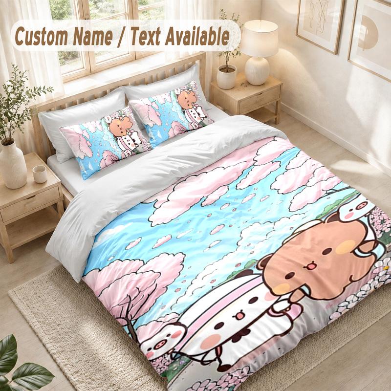 Bubu Brownie Bedding Set, 1 Duvet Cover & 2 Pillowcases Soft Comfortable Bedroom Home Textile Decor