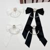 Módní Látka Černá Bílá Mašlička Perlový Řetízek Křišťálový Kamínek Brož Elegantní Dámský Límec Košile Špendlík Květina Smuteční Brož Šperk