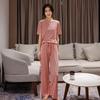 Summer Ladies Pajamas Loungewear Set Summer Thin Solid Color Loungewear Short Sleeves Elasticated Waist Trousers Lazy Pajamas