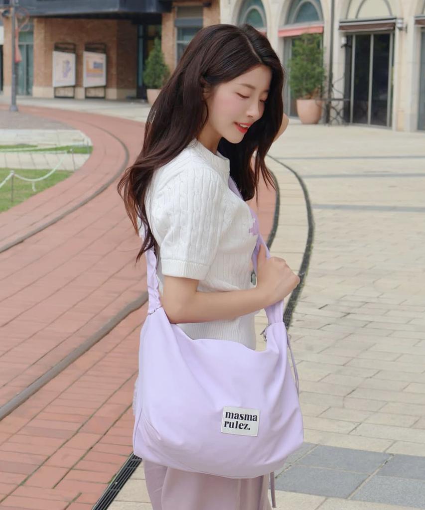 Masmarulez Nylon 2Way Shirring Hobo Bag_Lilac