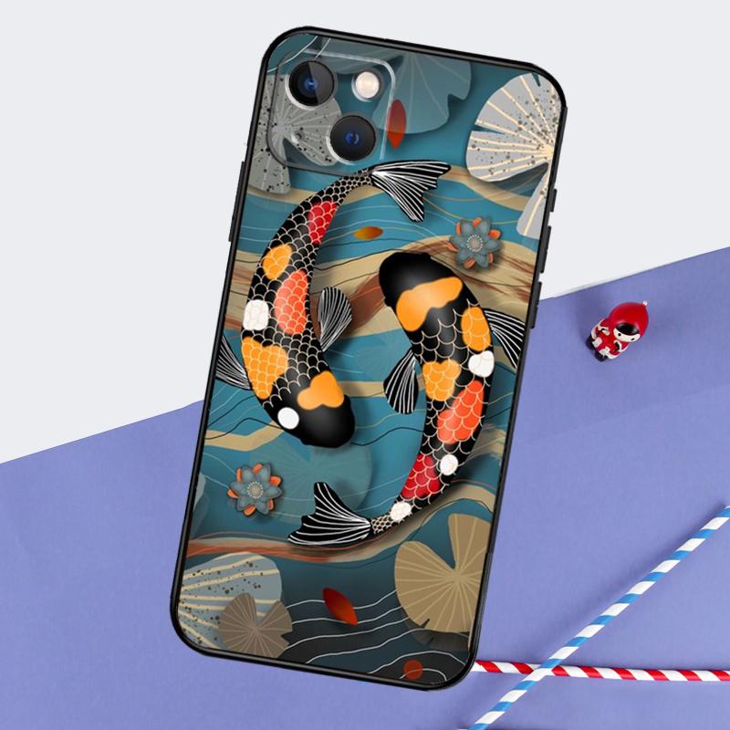 Koi Carp Fish Yin Yang Phone Case For iPhone 16 Pro Max 12 13 Mini 11 14 15 Pro Max XR 15 16 Plus 16e Back Cover