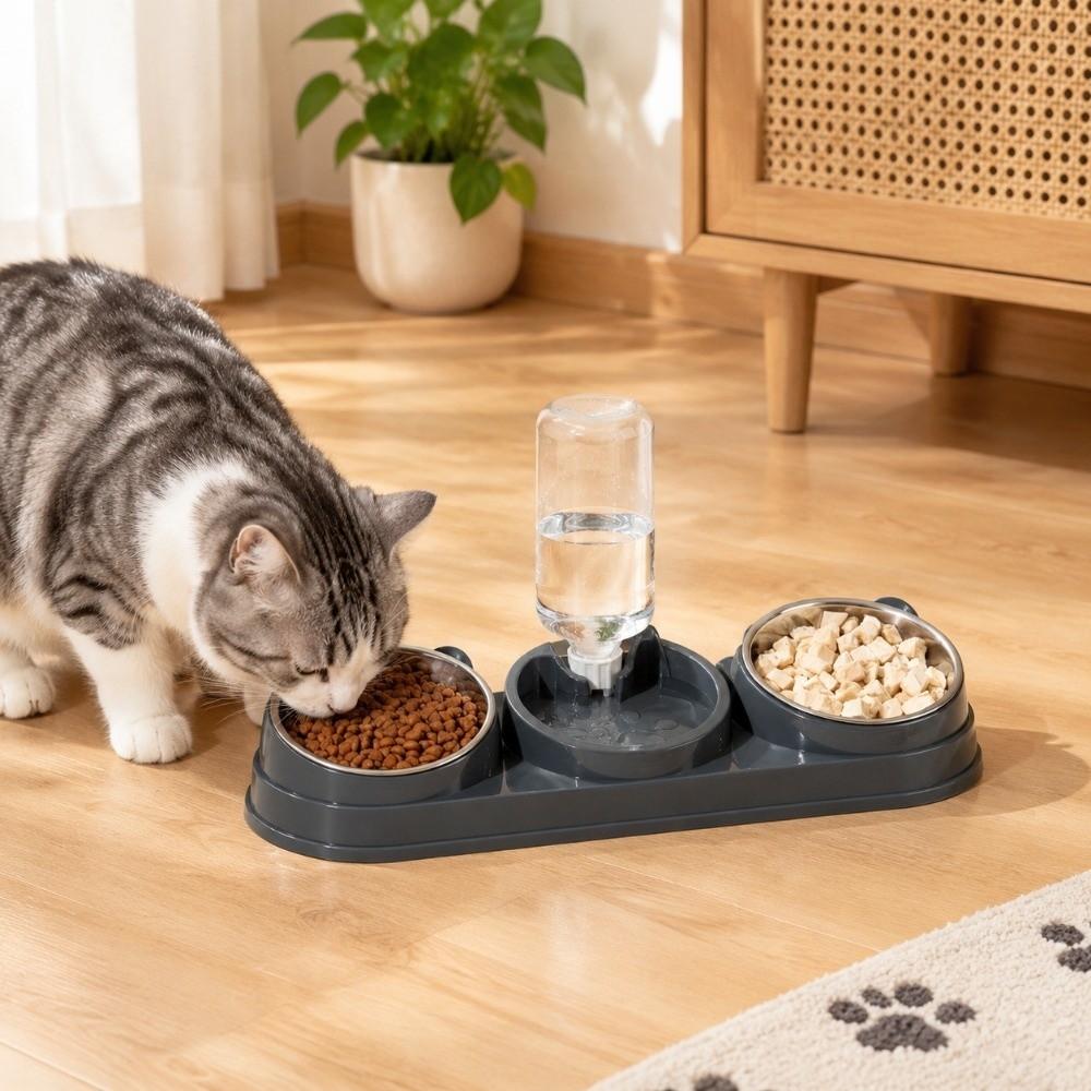 15 Degrees Raised Cat Automatic Water Dispenser Double Bowl Pet Food Container  Rabbits
