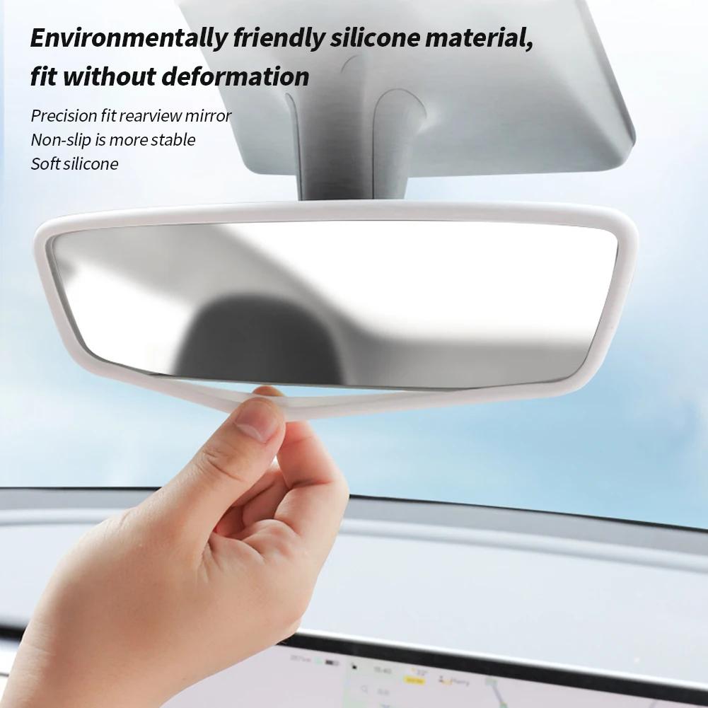 Anti Slip Rearview Mirror Protector Trim Silicone Frame Protection Strip for Tesla Model 3 Y Car Interior Decor Accessories