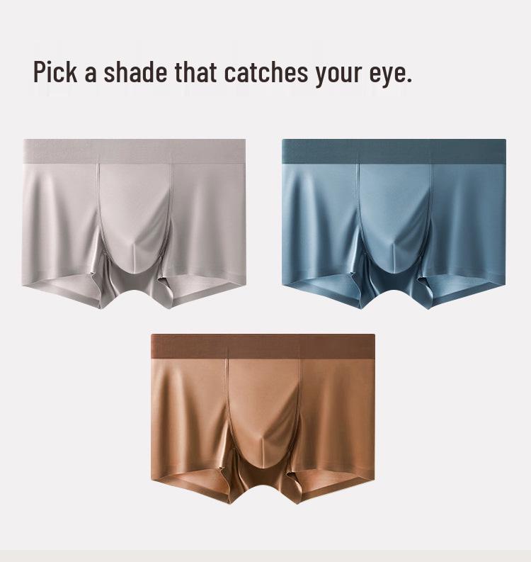 High-End Men's Seamless Boxer Briefs: Light Luxury Satin & Ice Mulberry Silk with Antibacterial Crotch