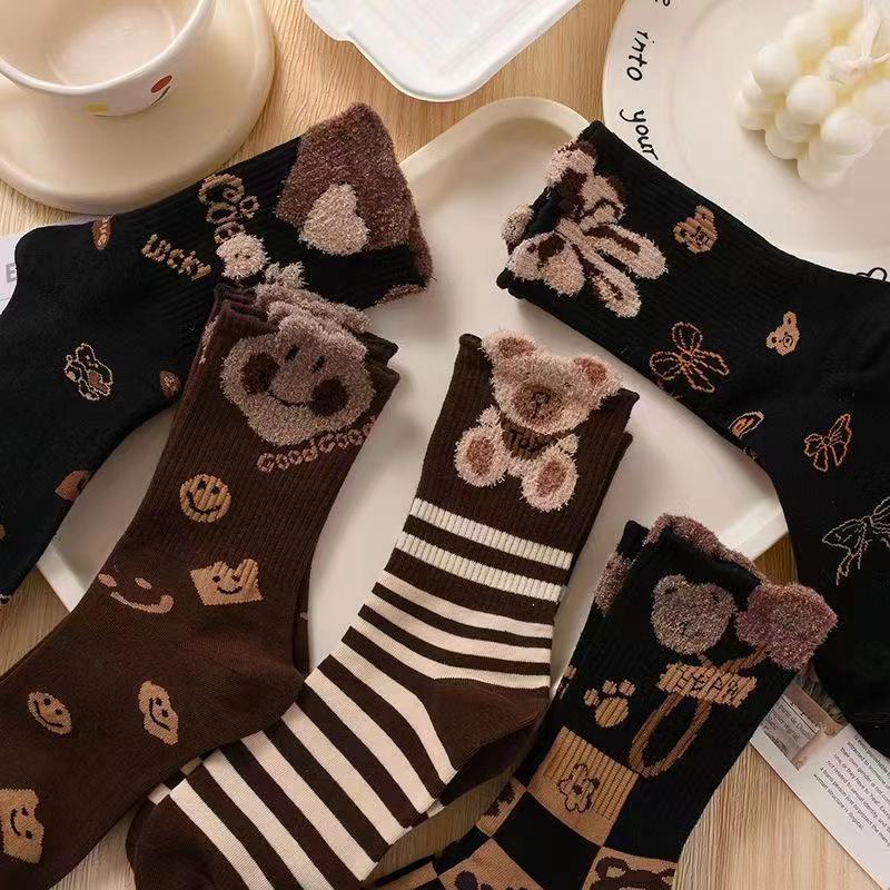 

Осень/Зима Высококачественные Флисовые Носки Миди с Перьевой Пряжей в Виде Медведя для Женщин One Size