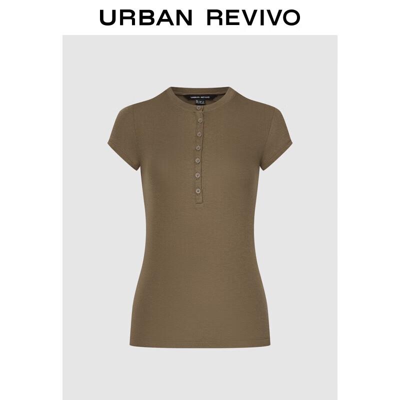 UR Women s 2025 Fall Slim-Fit Round Neck Button T-Shirt L
