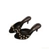 2026 nuove Eleganti minimaliste Tacchi sottili Open toe Scarpe Punta quadrata Slip-on Pantofole da donna Moda versatili Donna Sandali