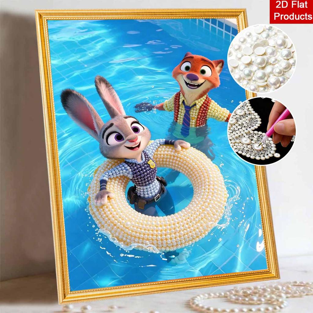 Disney Pearl Painting Judy and Nick Pool Play DIY Pearl Painting Gemstone Art Pearl Dot Painting Picture Crafts Adult Beginner Gifts Home Decor