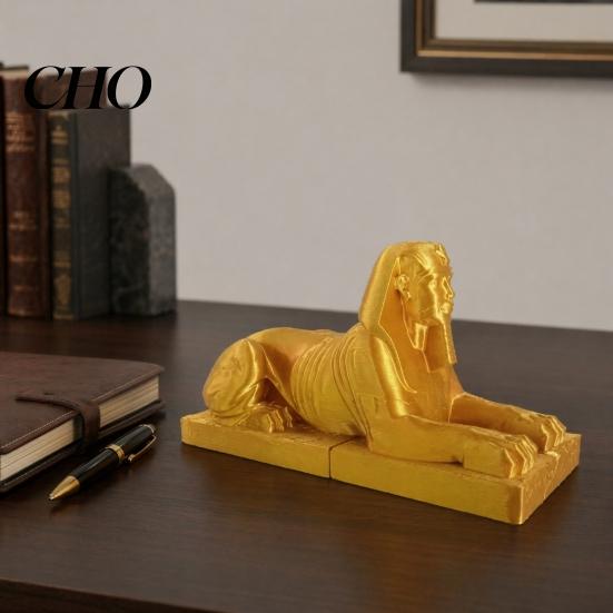 Golden Sphinx Decor Egyptian Collectible Figurine, 3D Printed Mini Statue, Vintage Egypt Souvenir Ornament for Home Desktop Decoration Luxury