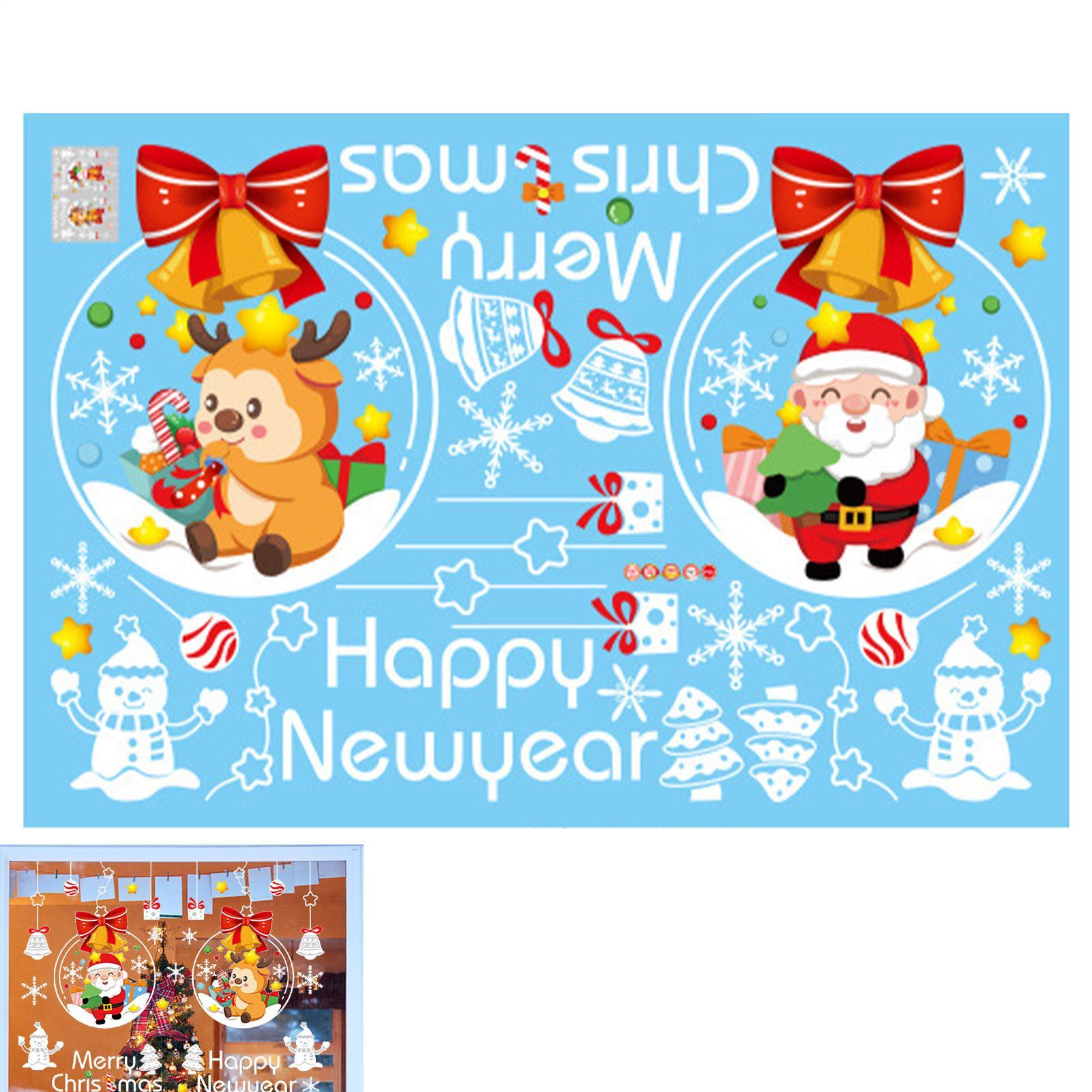 Christmas Window Stickers Double Side Santa Claus Reindeer Stickers Christmas Window Static Stickers New Year Decorative Decal CN