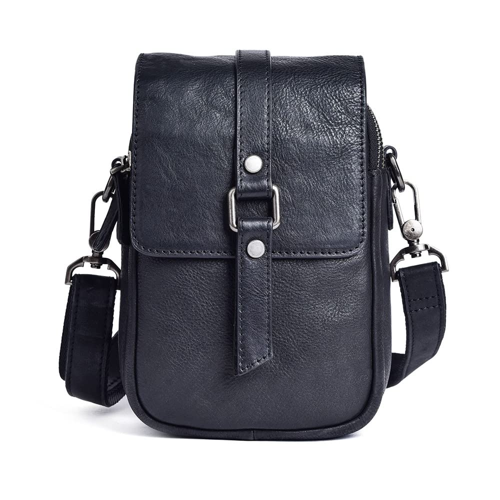 

Whatna Tanned Natural Cowhide Leather Mini Shoulder Bag for Small Messenger Shoulder Vertical Fits iPad Genuine Crossbody Bicycle 13678 Antique-Style чорний