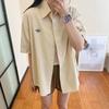 Embroidered Women's Short Sleeved Shirt Japanese Solid Color Women Coat Loose and Casual Fashionable Lady Clothing