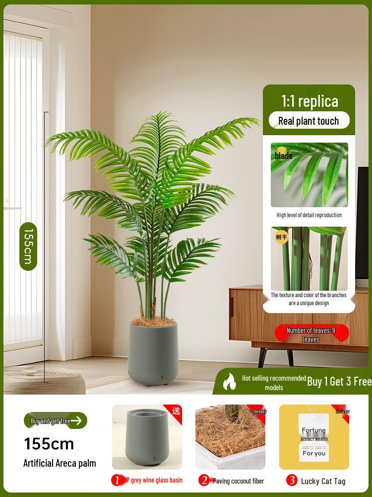 Luxury Fishtail Palm Artificial Tree for Indoor Living Room Decor - Bionic Green Plant In Pot for Floor Landscaping.