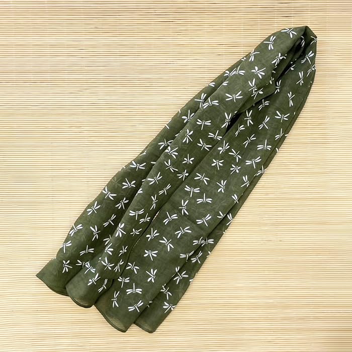 Dyeing Anbo Soft Gauze Tenugui Dragonfly Olive Authentic Dyed Cotton with Hemmed Made in 35cm x 100cm "Baby Green" 100% Edges, Japan,