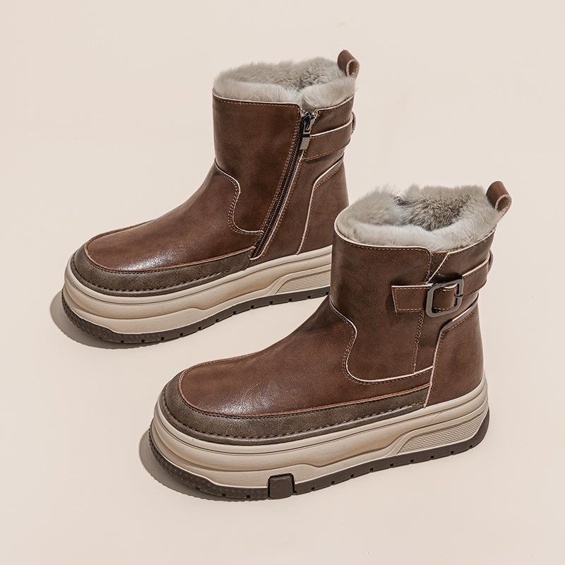 Snow Boots Women's New Winter Velvet Thickened Short Boots Warm Thick Sole Heightening Non-slip Warm Cotton Shoes