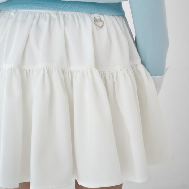 Goxo Double Flare Skirt Smile Heart White