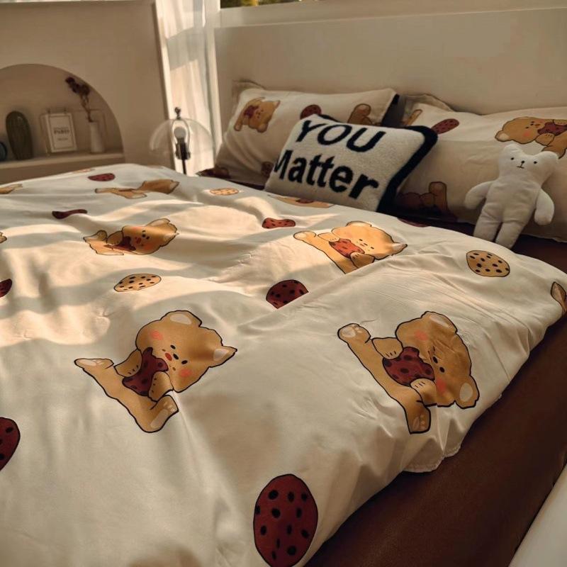 

Комплект из четырех предметов из стираного хлопка Простое постельное белье Пододеяльник Простыня Комплект из трех предметов для общежития 1.2m bed