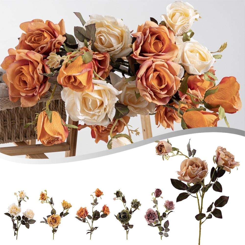 Add a Touch of Elegance with 3 Head Dry Burnt Rose Artificial Flower