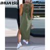 IHUASU Summer Simple Solid Color Back Lace Sleeveless Dress for Women