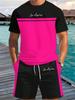 Summer Top Men's Letter 3D Print Short-Sleeve T-Shirt Stylish Mens Shorts Set Vacation Beach Casual T-Shirt 2-Piece