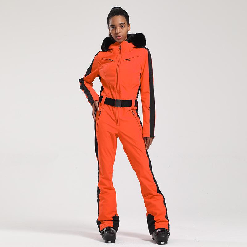 Women's Slim-Fit Windproof Double-Board Ski Suit: Thickened, Warm, Waterproof, and One-Piece Design for Outdoor Sports.