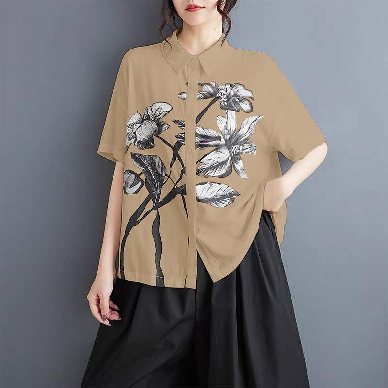 

ZANZEA Женская повседневная блузка с отложным воротником, свободного кроя, с коротким рукавом и принтом 5XL хаки