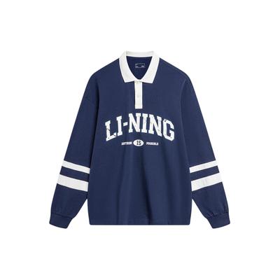 Li Ning Sports Fashion Series Letter Print Casual Polo Shirt Unisex Polo Shirts Deep-Navy AWDU787-2