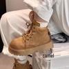 Warme braune High-Top Damen Martin Boots - Dicksohlig, Höhenvergrößernd, Britischer Stil, Herbst/Winter Trend