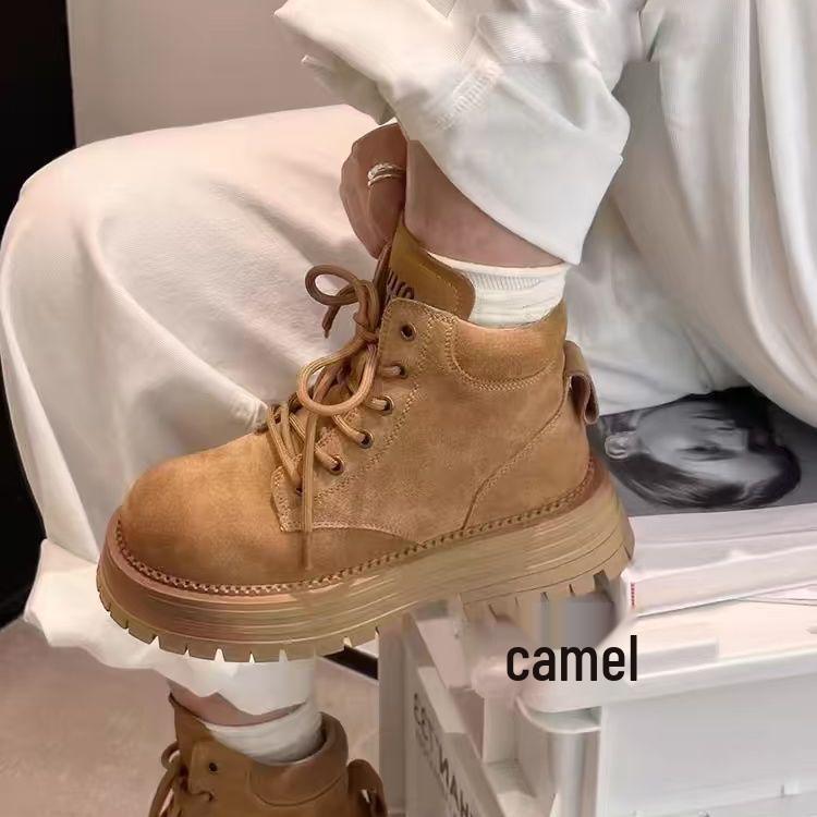 Warme braune High-Top Damen Martin Boots - Dicksohlig, Höhenvergrößernd, Britischer Stil, Herbst/Winter Trend