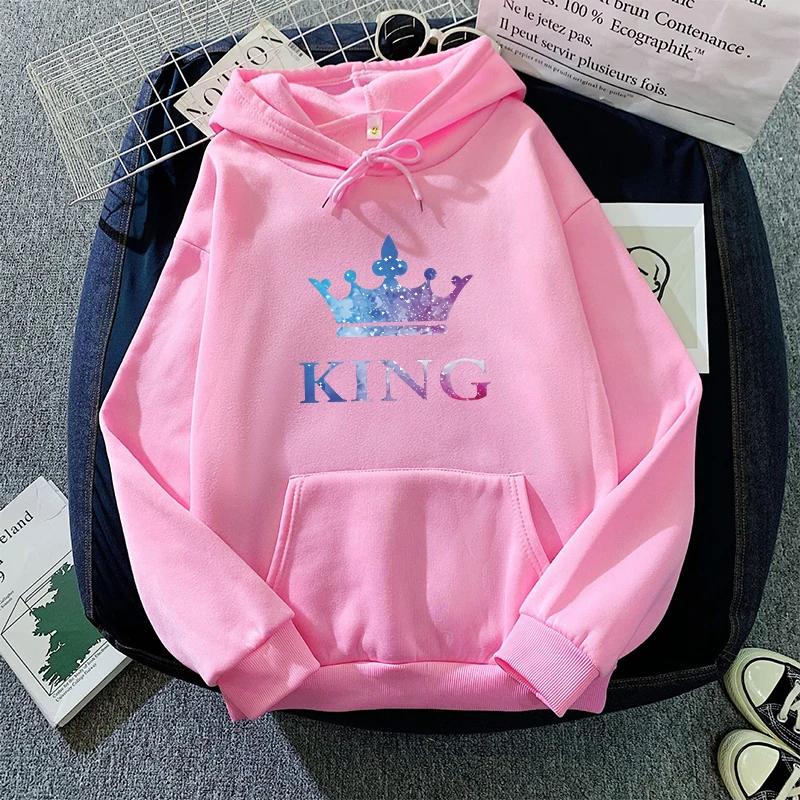 Queen King Print Sweatshirts Couples Daily Casual Sporty Hooded Long Sleeve Pullover Woman Men Home Outdoor Comfort Warm Hoodies