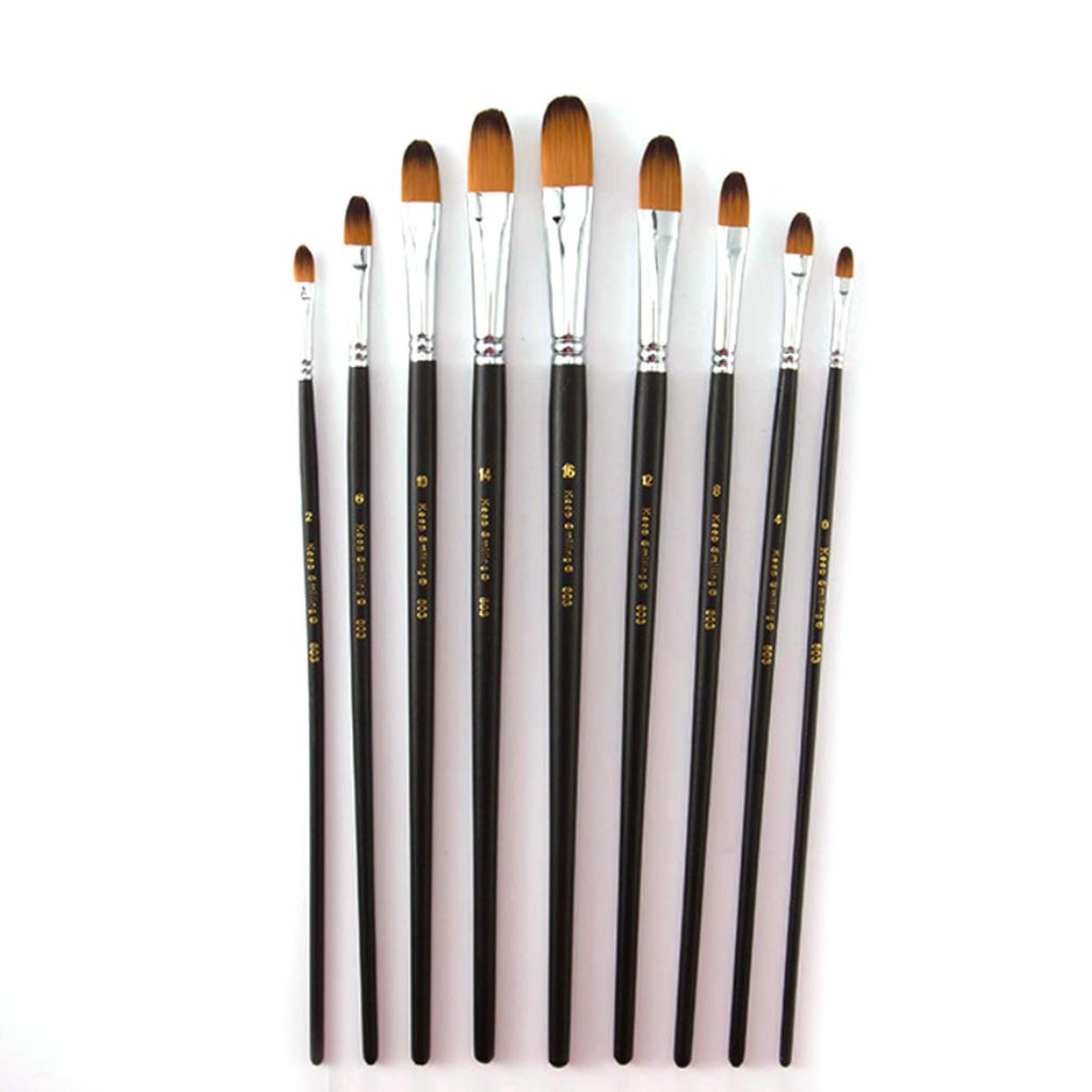 ONE HAPPY CHOICE 9-Piece Long Handle Artist Paint Brush Set, Filbert (Long Handle)