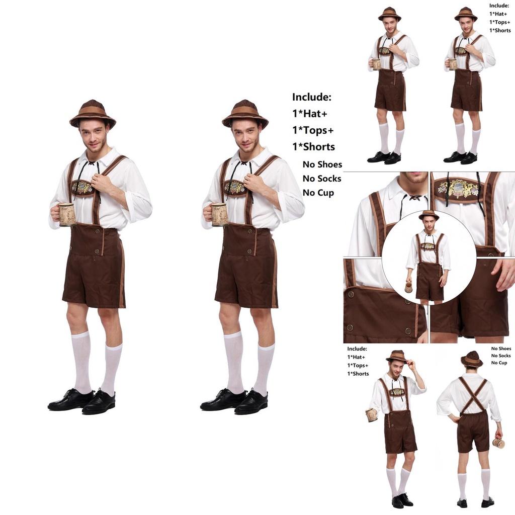 Stylowy Męski Strój Oktoberfestowy Cosplay z Jednolitą Koszulą i Szelkami
