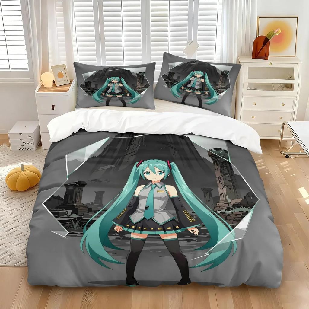 Hot Sale H-Hatsune Miku Girl Duvet Cover Pillowcases Bedding Set, for Adult Girl Boy Bedroom DecorationGift,Birthday Gift