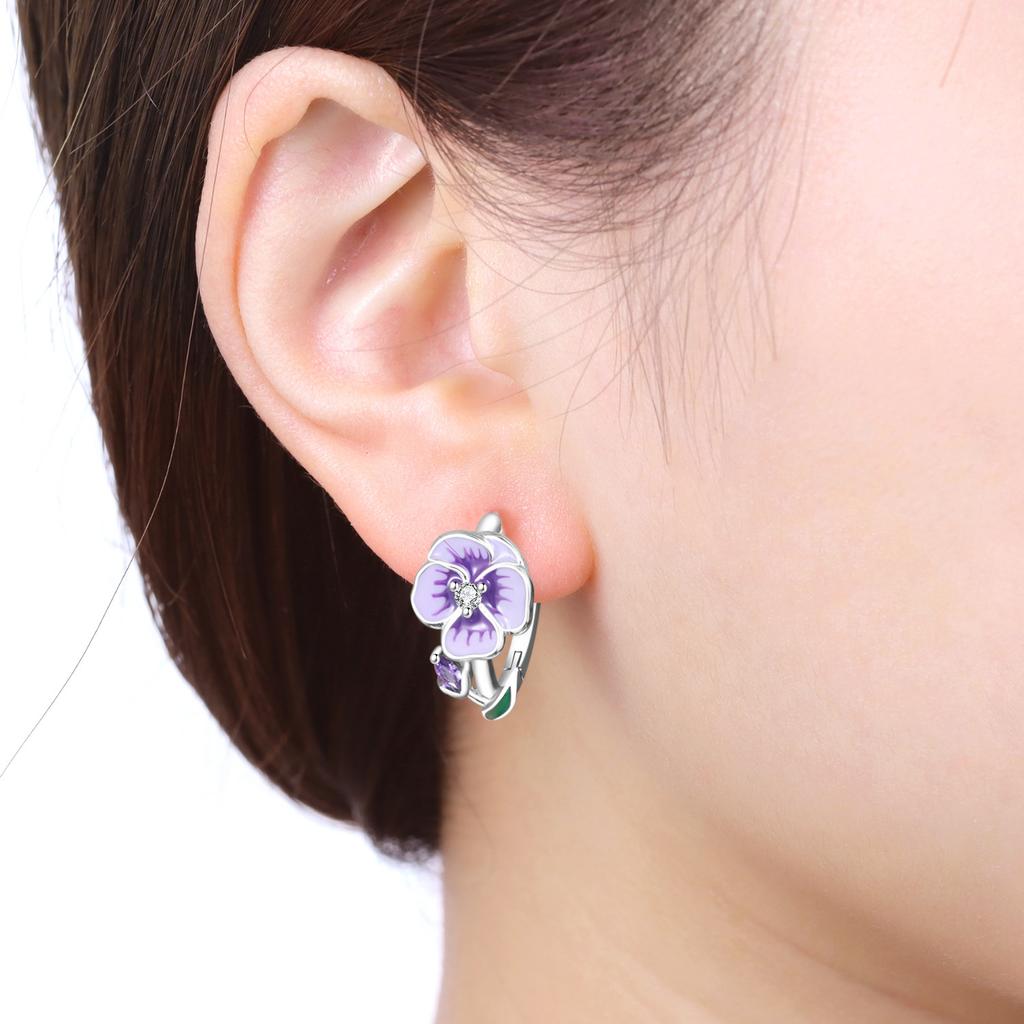 Original 925 Silver Needle Purple Violet Flowers Earrings Versatile Hoop For Women Jewelry Birthday Party Fine Gifts