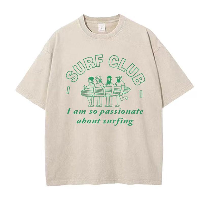 Unisexs Summer Washed Vintage Short Sleeve g Heavy Pure Cotton LooseFitting Beach Style Pattern TShirt