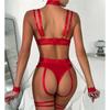 GZW Sexy Lingerie Seductive Role-playing BDSM Bra Garter Thong Neck Ring Set Erotic Underwear for Women Ladies Adult