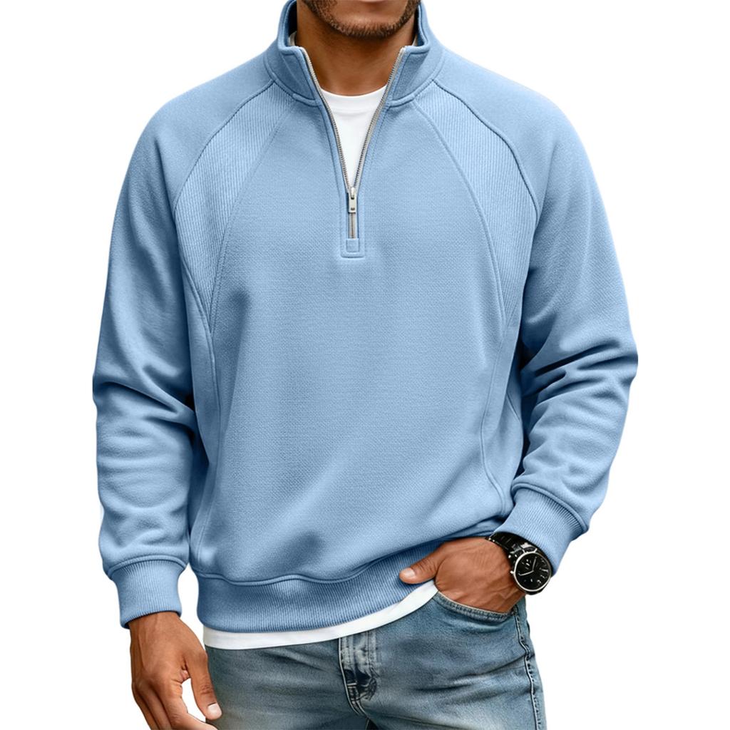 Men's Raglan Stitching Stand Collar Zipper Casual Loose Sweatshirt